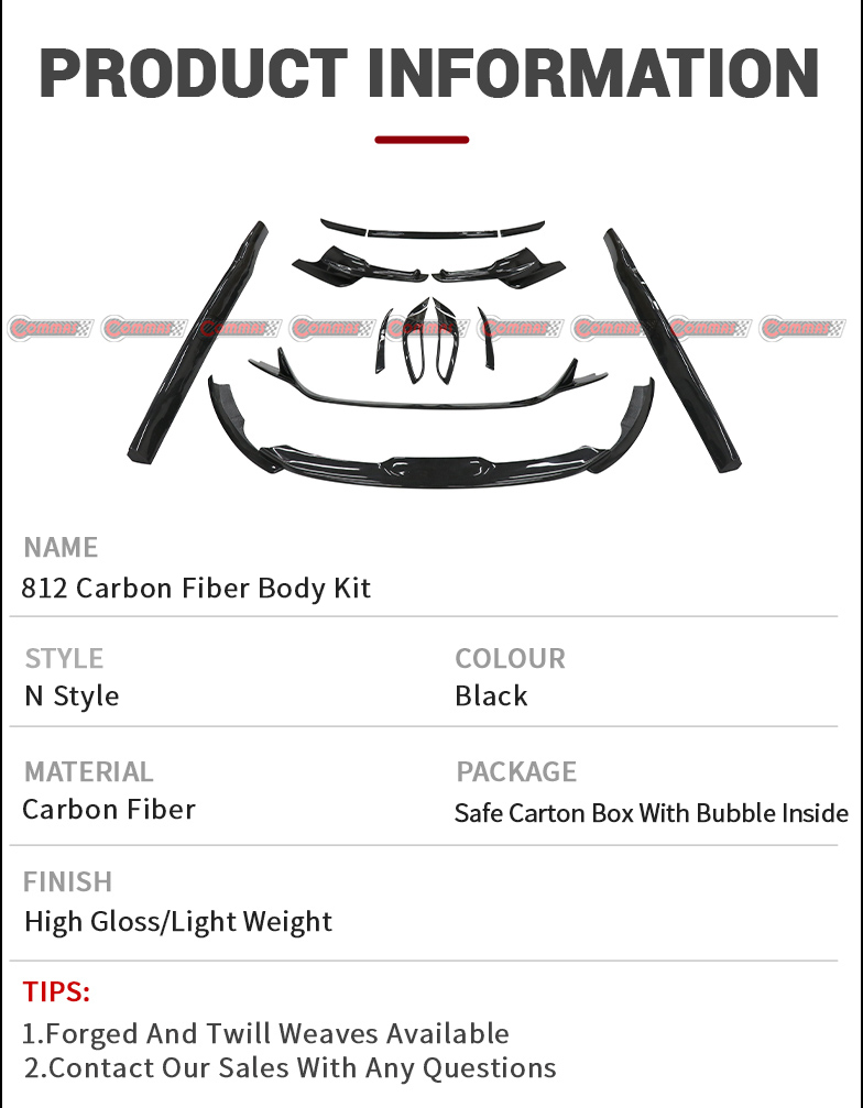 Ferrari 812용 Novitec 스타일 건식 탄소 섬유 바디 키트